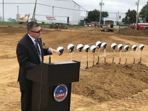 Thomas Stoudt, Executive Director of the Lehigh-Northampton Airport Authority, speaking at the Hangar 11 groundbreaking.